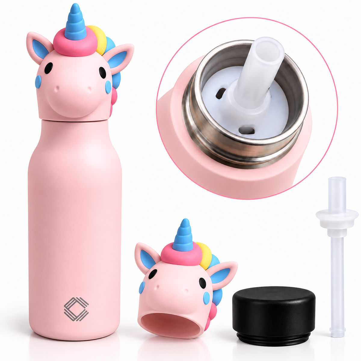 Cute Animal Kids Water Bottle 500ml | Stainless Steel Drinking Bottle with 3D Animal Head Cap