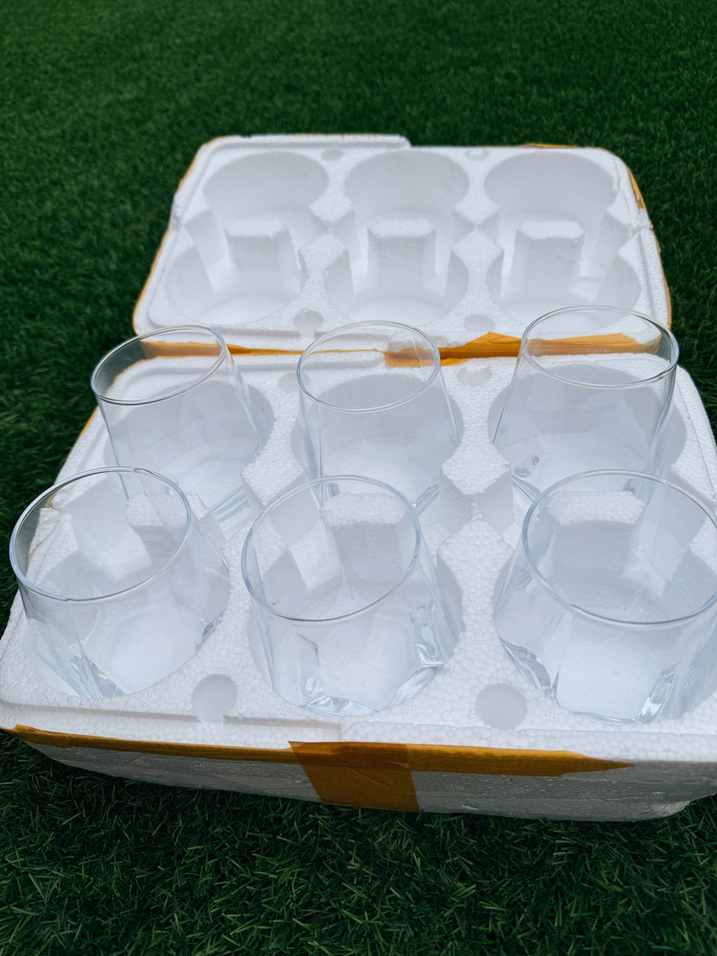Hexagonal Crystal Glass Tumbler Set – 6 Piece Modern Drinking Glasses (310ml)