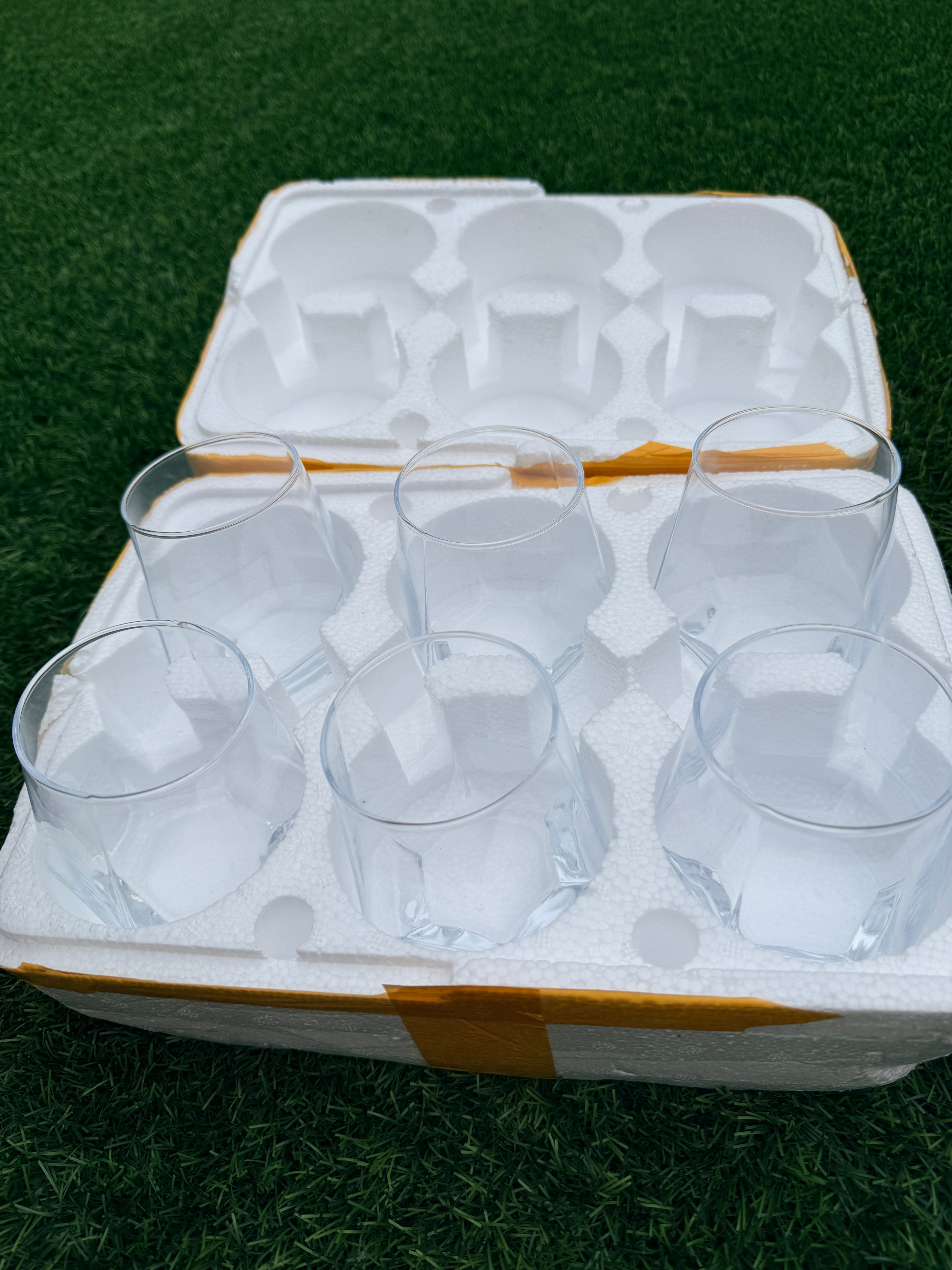 Hexagonal Crystal Glass Tumbler Set – 6 Piece Modern Drinking Glasses (310ml)