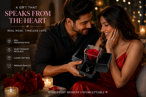 Eternal Rose Gift Box with Heart Pendant Necklace | Luxury Romantic Gift for Her | Anniversary, Birthday & Valentine’s Day