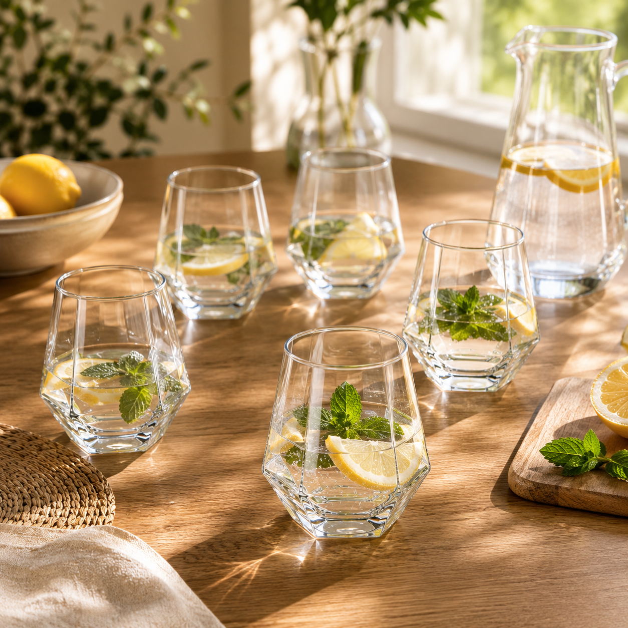 Hexagonal Crystal Glass Tumbler Set – 6 Piece Modern Drinking Glasses (310ml)
