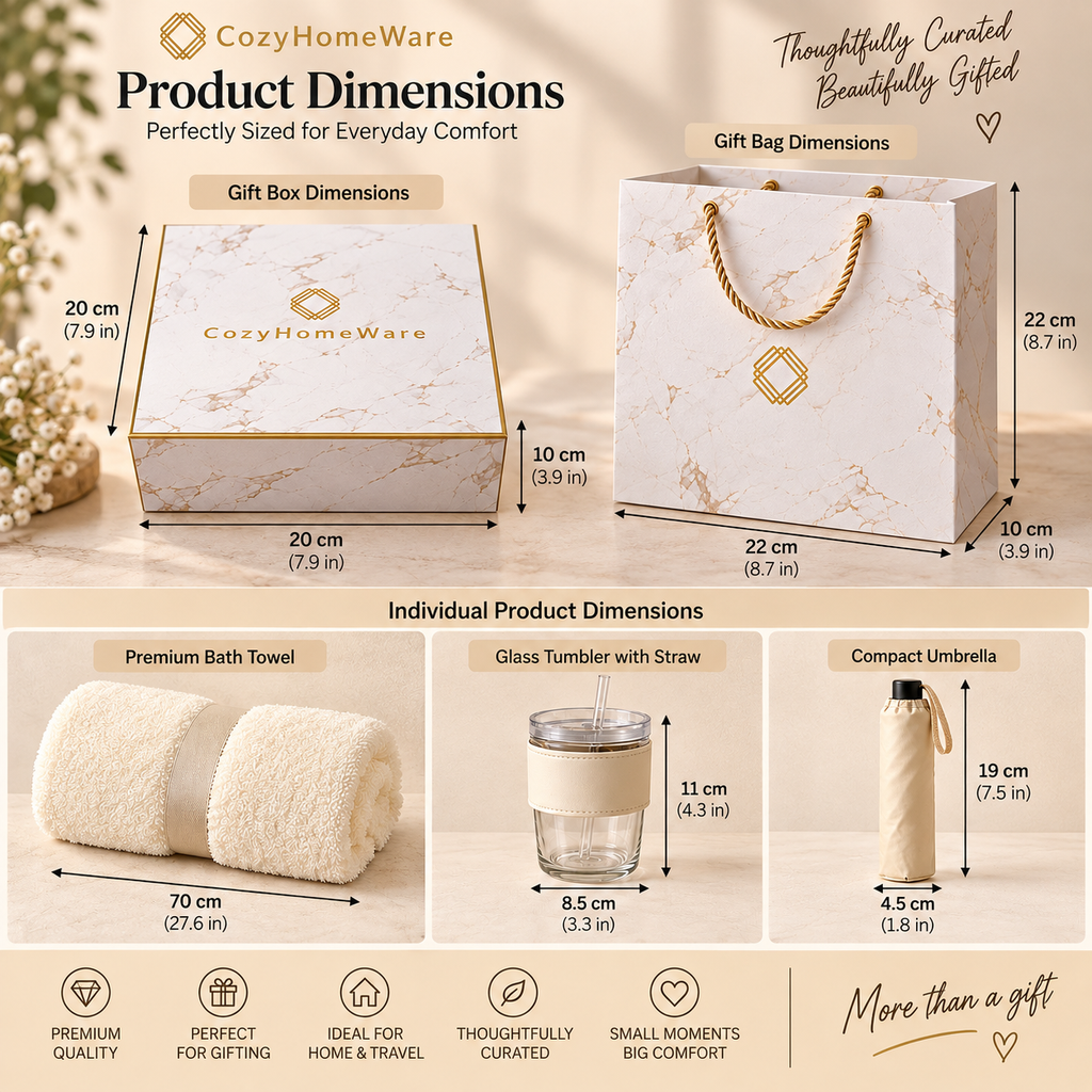 CozyHomeWare Thoughtful Gift Set – 500ml Tumbler, Premium Soft Towel & Compact Umbrella with Luxury Gift Box & Bag