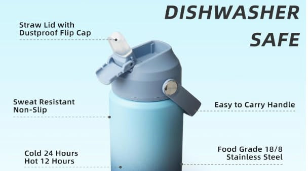 Kids Insulated Water Bottle with Straw 350ml