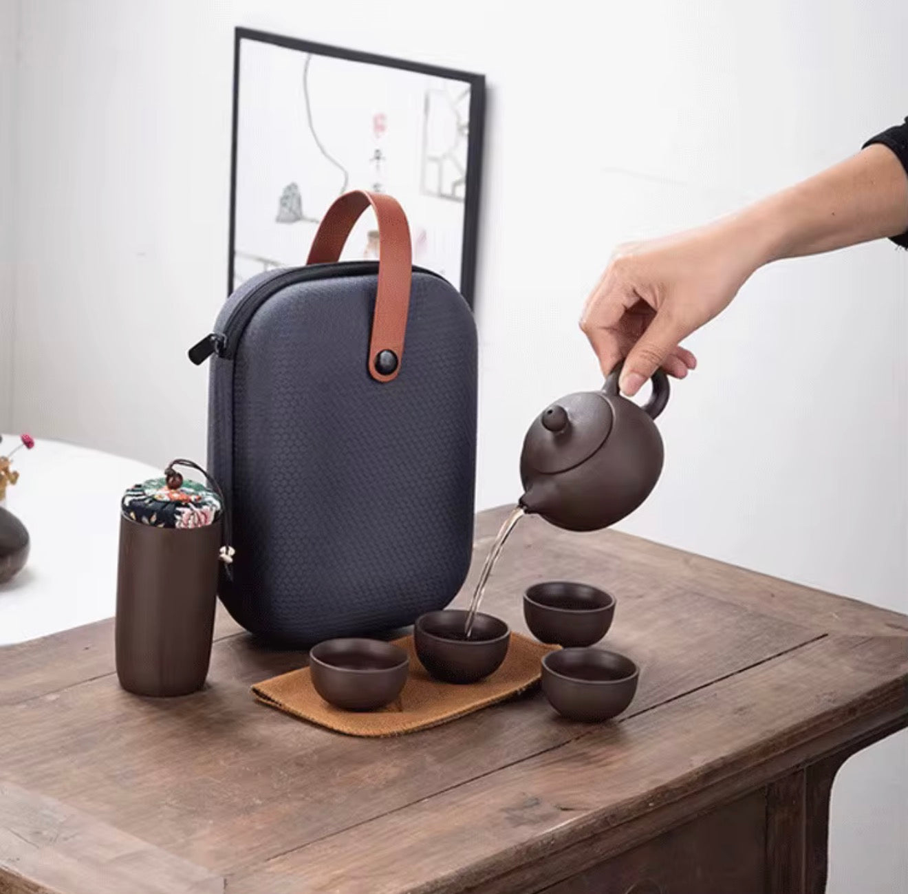 Ceramic Porcelain Travel Tea Set - Outdoor Kung Fu Tea Set for Camping, Hiking, Office & Travel