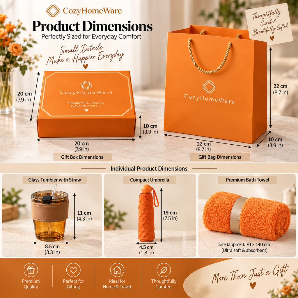 CozyHomeWare Thoughtful Gift Set – 500ml Tumbler, Premium Soft Towel & Compact Umbrella with Luxury Gift Box & Bag