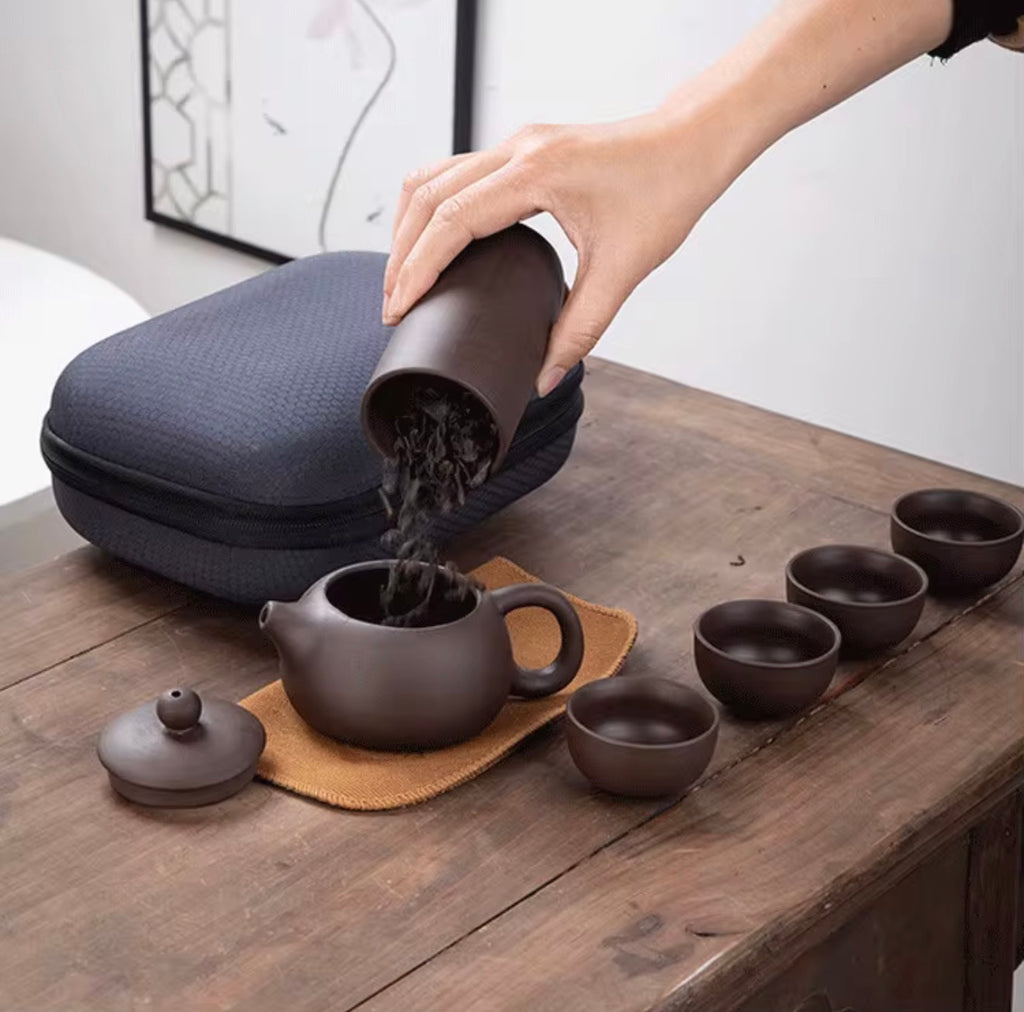 Ceramic Porcelain Travel Tea Set - Outdoor Kung Fu Tea Set for Camping, Hiking, Office & Travel