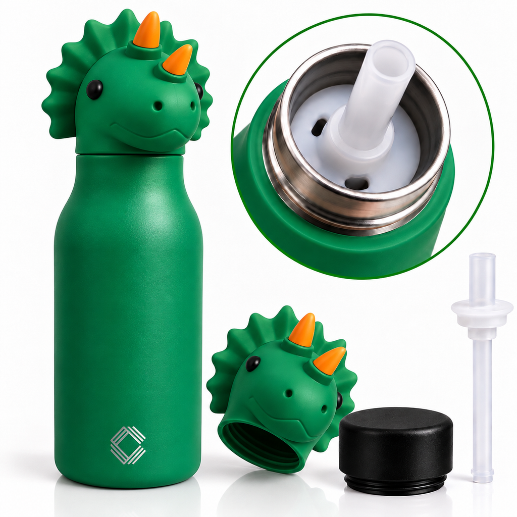 Cute Animal Kids Water Bottle 500ml | Stainless Steel Drinking Bottle with 3D Animal Head Cap