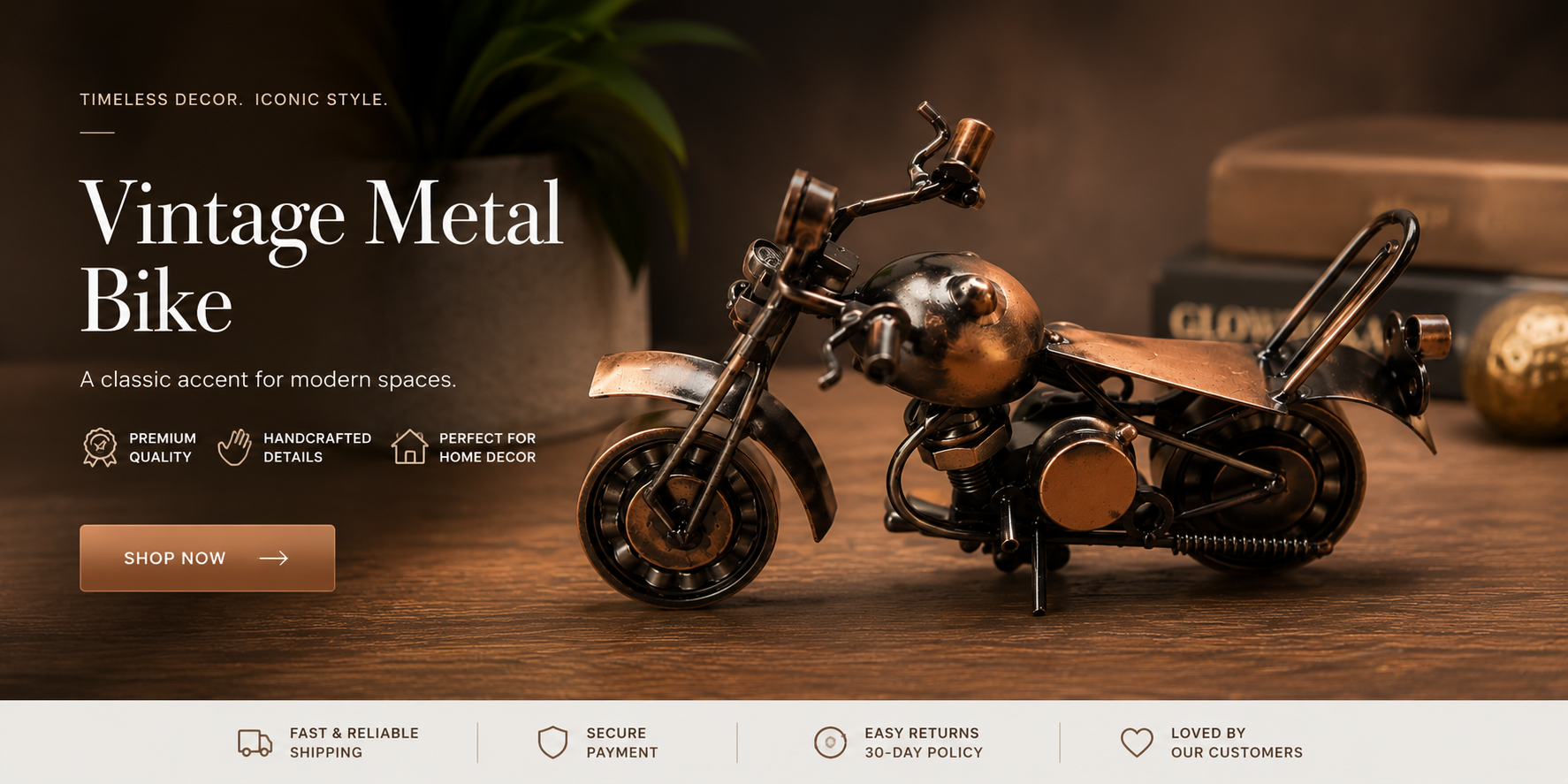 Vintage Metal Motorcycle Sculpture | Handmade Industrial Home Decor Ornament