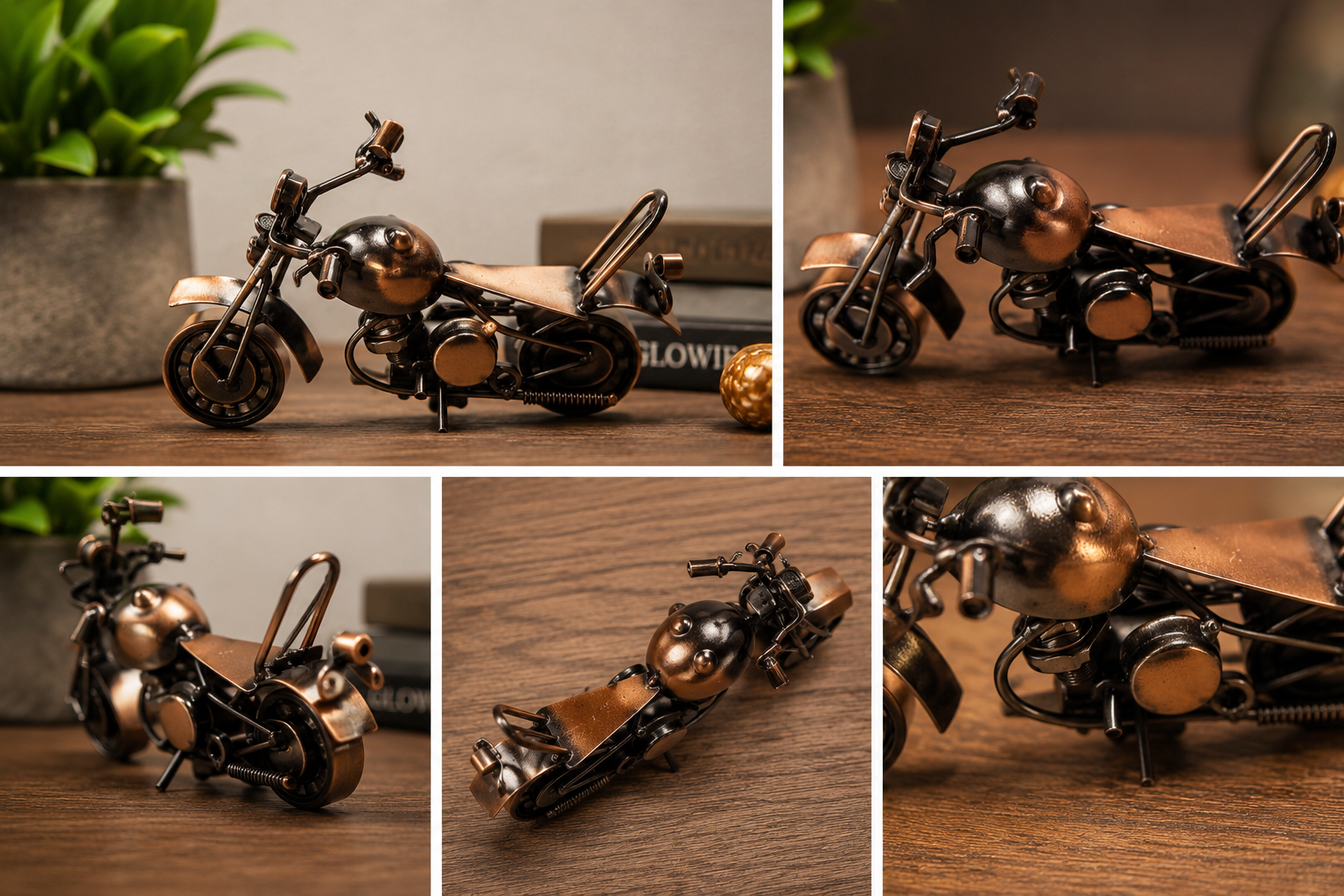 Vintage Metal Motorcycle Sculpture | Handmade Industrial Home Decor Ornament