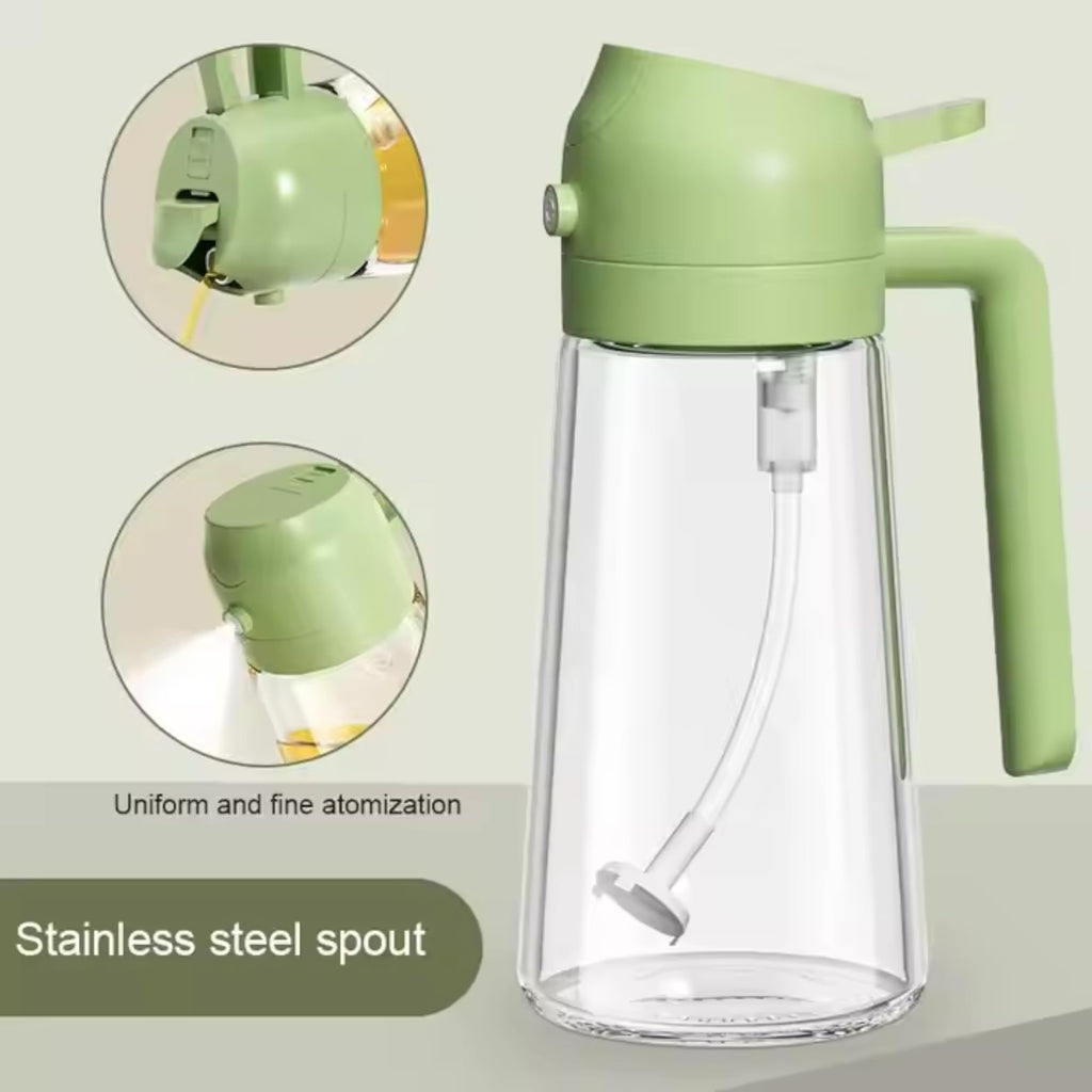Oil Dispenser and Sprayer 2 in 1 470ml Glass Bottle