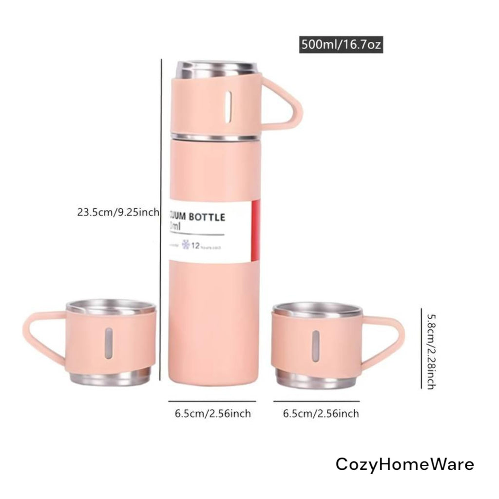 Vacuum Insulated Travel Flask Set Pink
