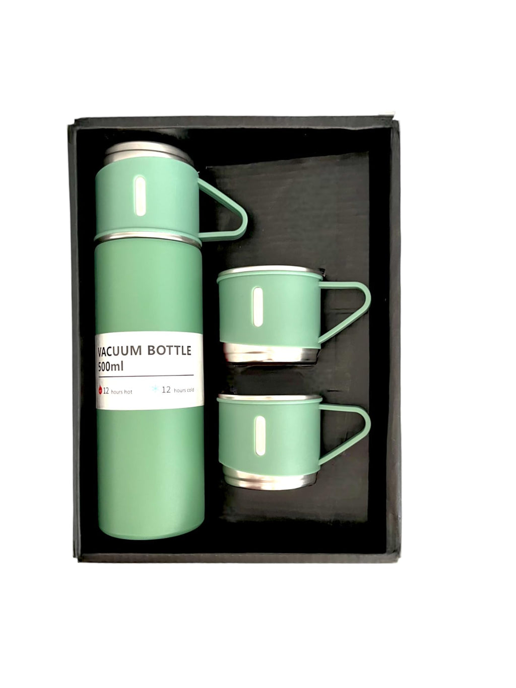 Vacuum Insulated Travel Flask Set with Extra cups Green