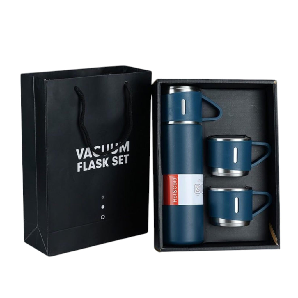 Vacuum Insulated Travel Flask Set Blue