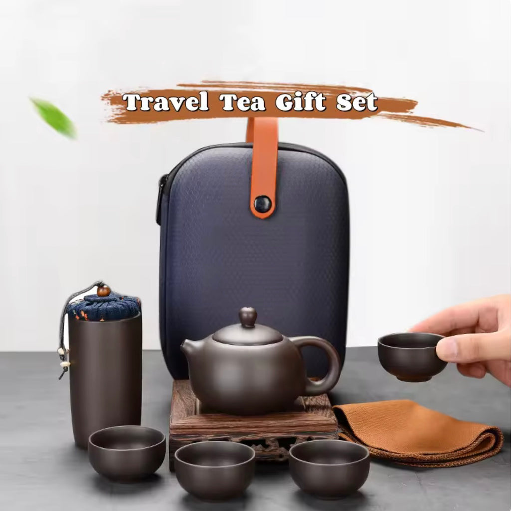 Ceramic Porcelain Travel Tea Set - Outdoor Kung Fu Tea Set for Camping, Hiking, Office & Travel