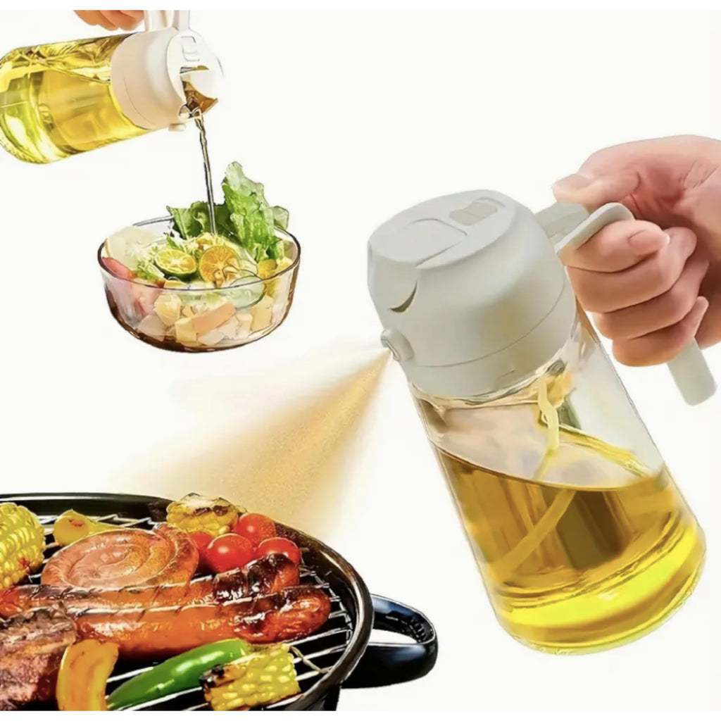 Oil Dispenser and Sprayer 2 in 1 470ml Glass Bottle