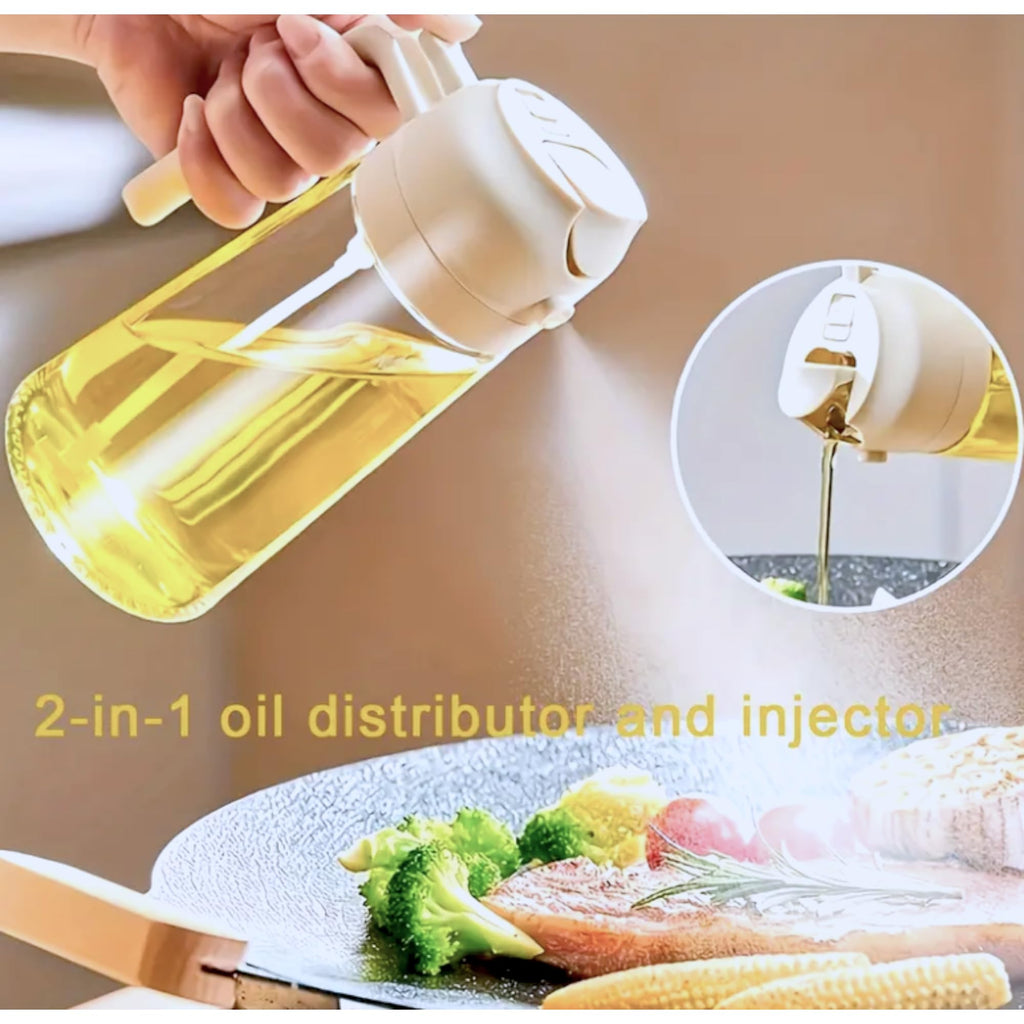Oil Dispenser and Sprayer 2 in 1 470ml Glass Bottle