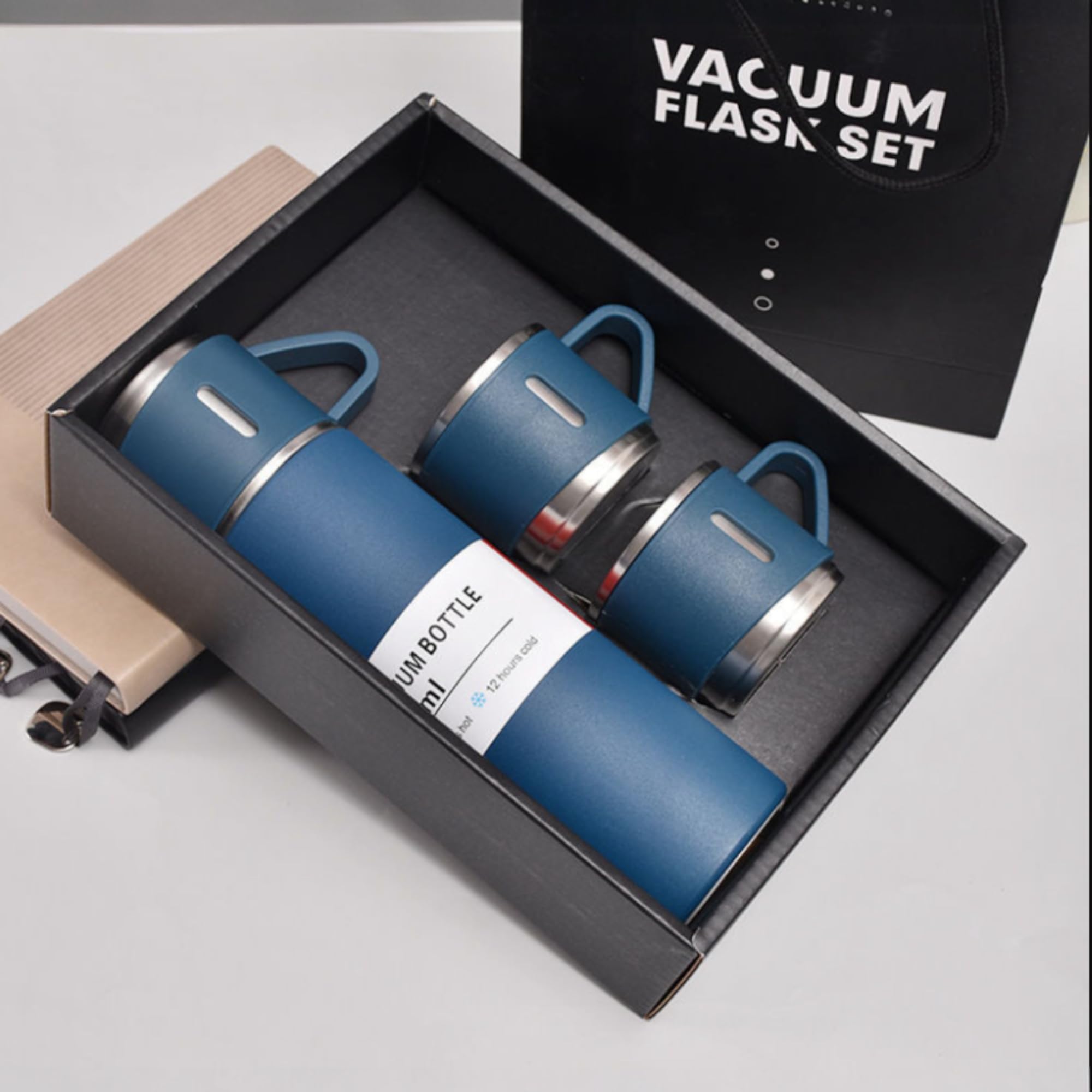 Vacuum Insulated Travel Flask Set Blue