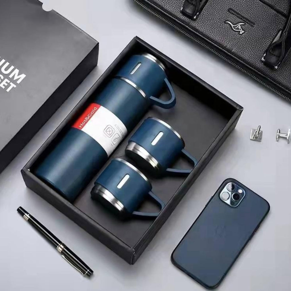 Vacuum Insulated Travel Flask Set Blue