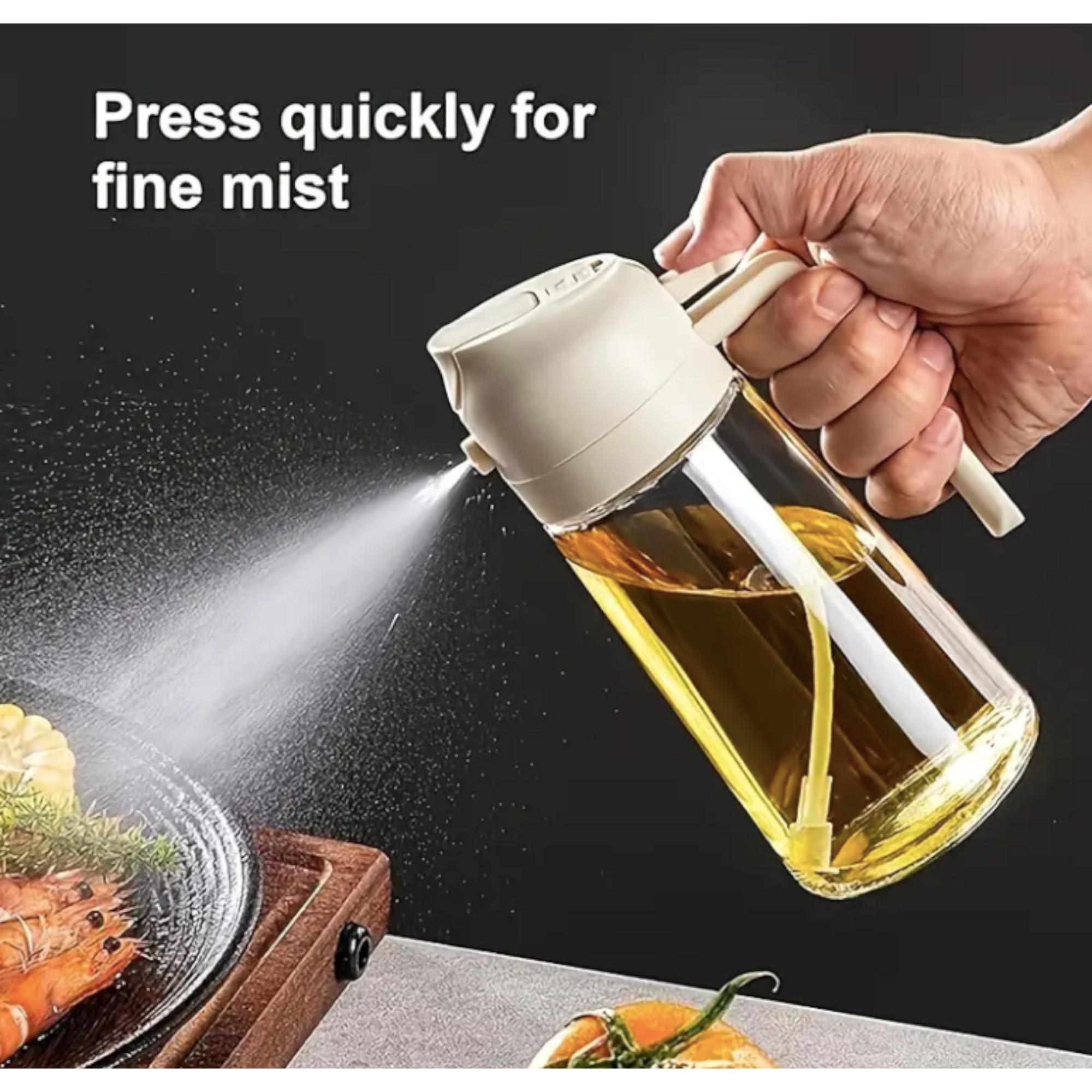 Oil Dispenser and Sprayer 2 in 1 470ml Glass Bottle