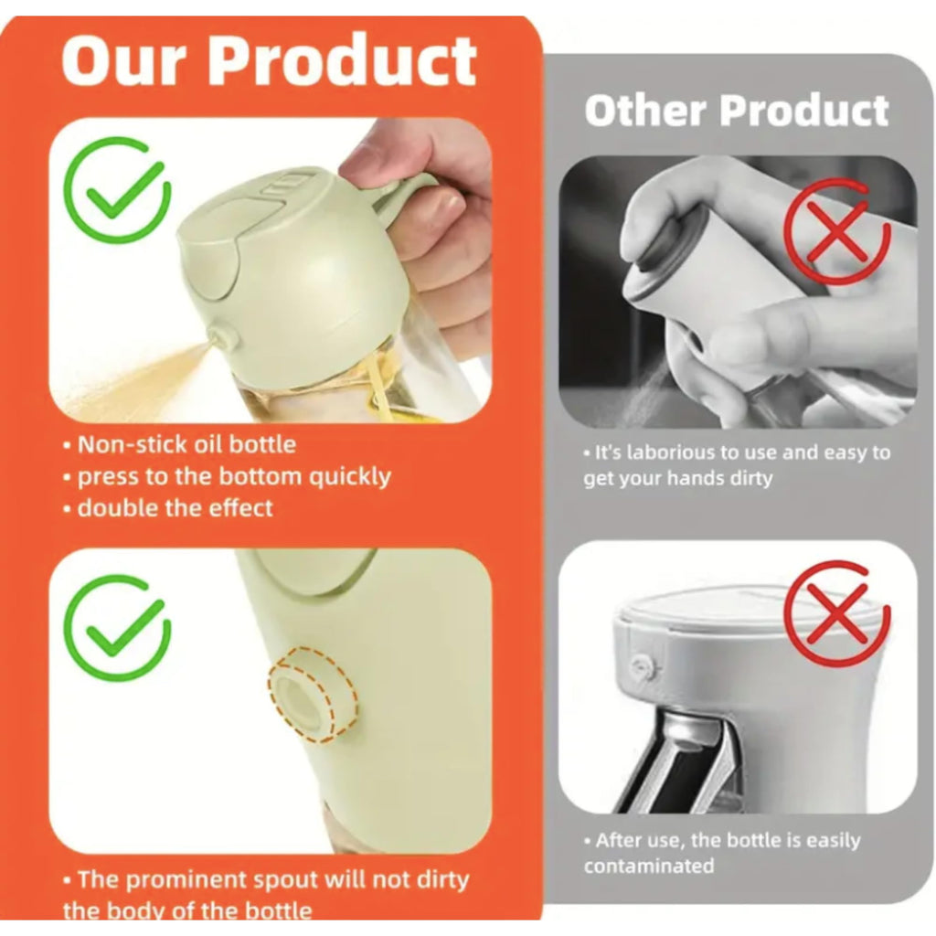 Oil Dispenser and Sprayer 2 in 1 470ml Glass Bottle