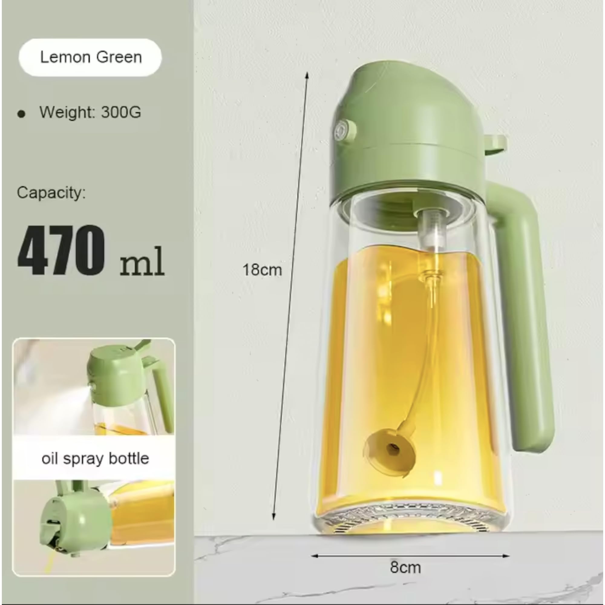 Oil Dispenser and Sprayer 2 in 1 470ml Glass Bottle