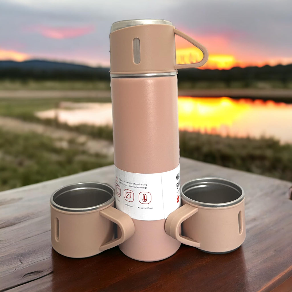 Vacuum Insulated Travel Flask Set Pink