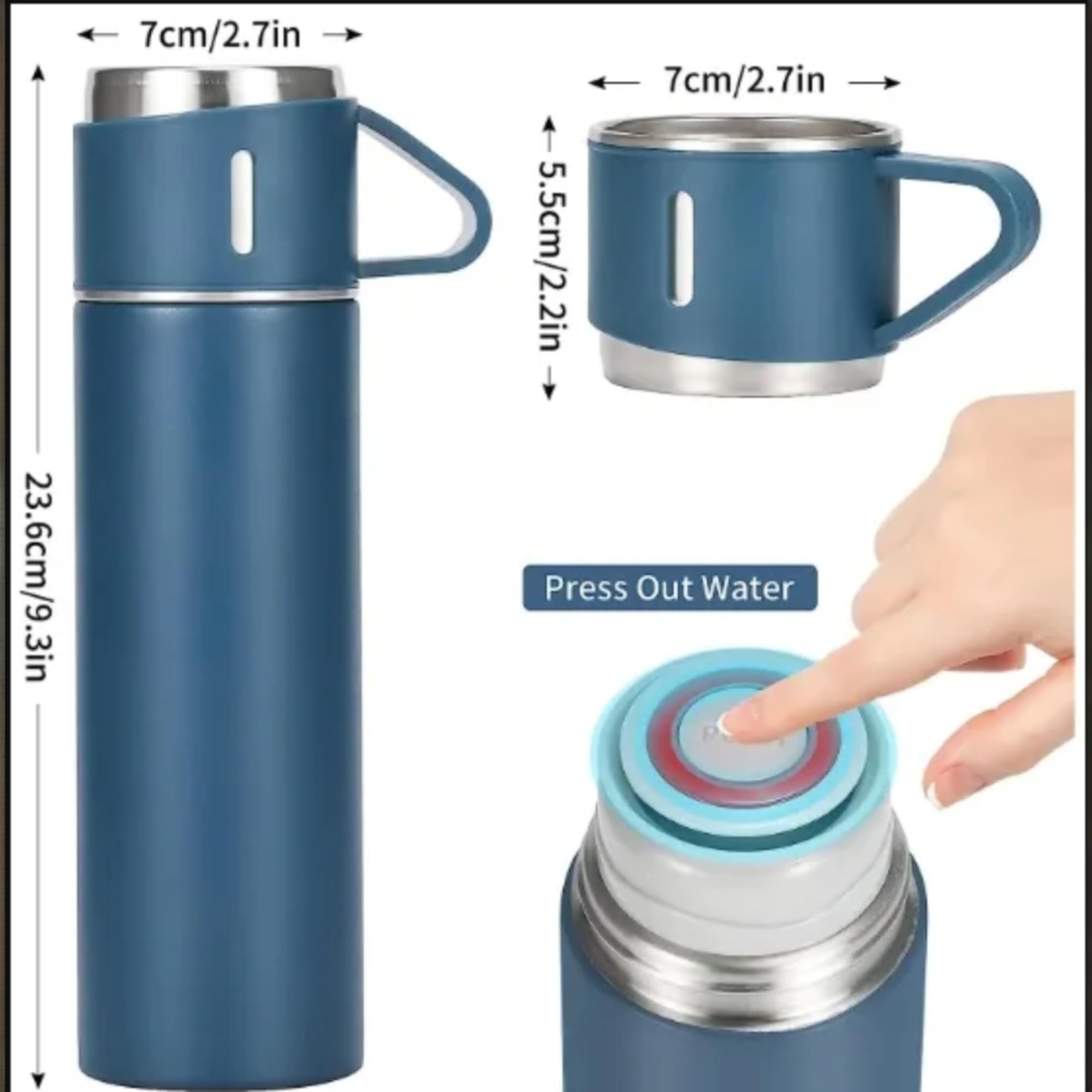 Vacuum Insulated Travel Flask Set Blue