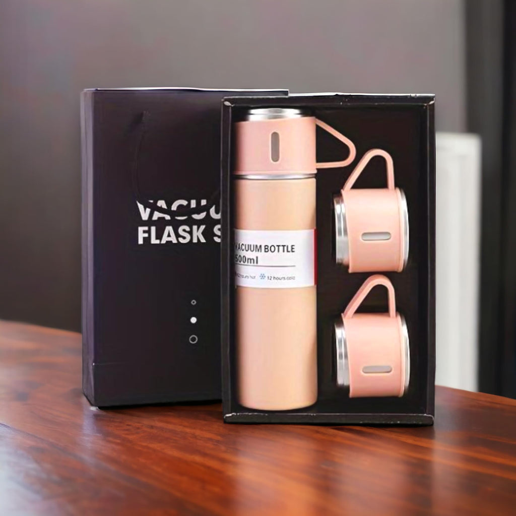 Vacuum Insulated Travel Flask Set Pink