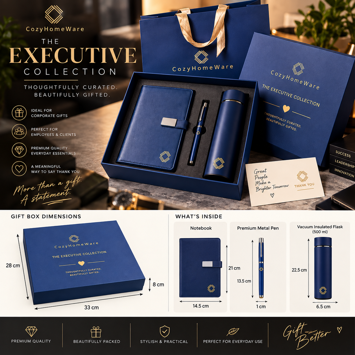 Luxury Cozy Gift Set with Towel, Glass Tumbler & Mini Umbrella | Premium Gift Box + Gift Bag | Birthday & Christmas Gift