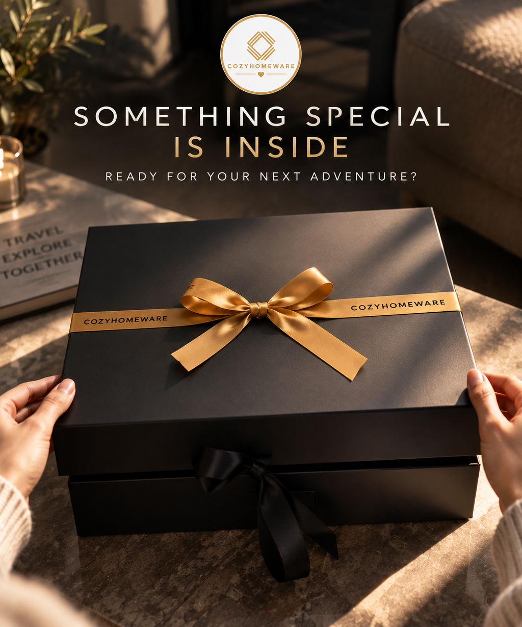 Adventure Together™ Gift Box Includes Flasks, Towels, Candle, Passport Holders and a Premium Magnetic Lid Gift Box