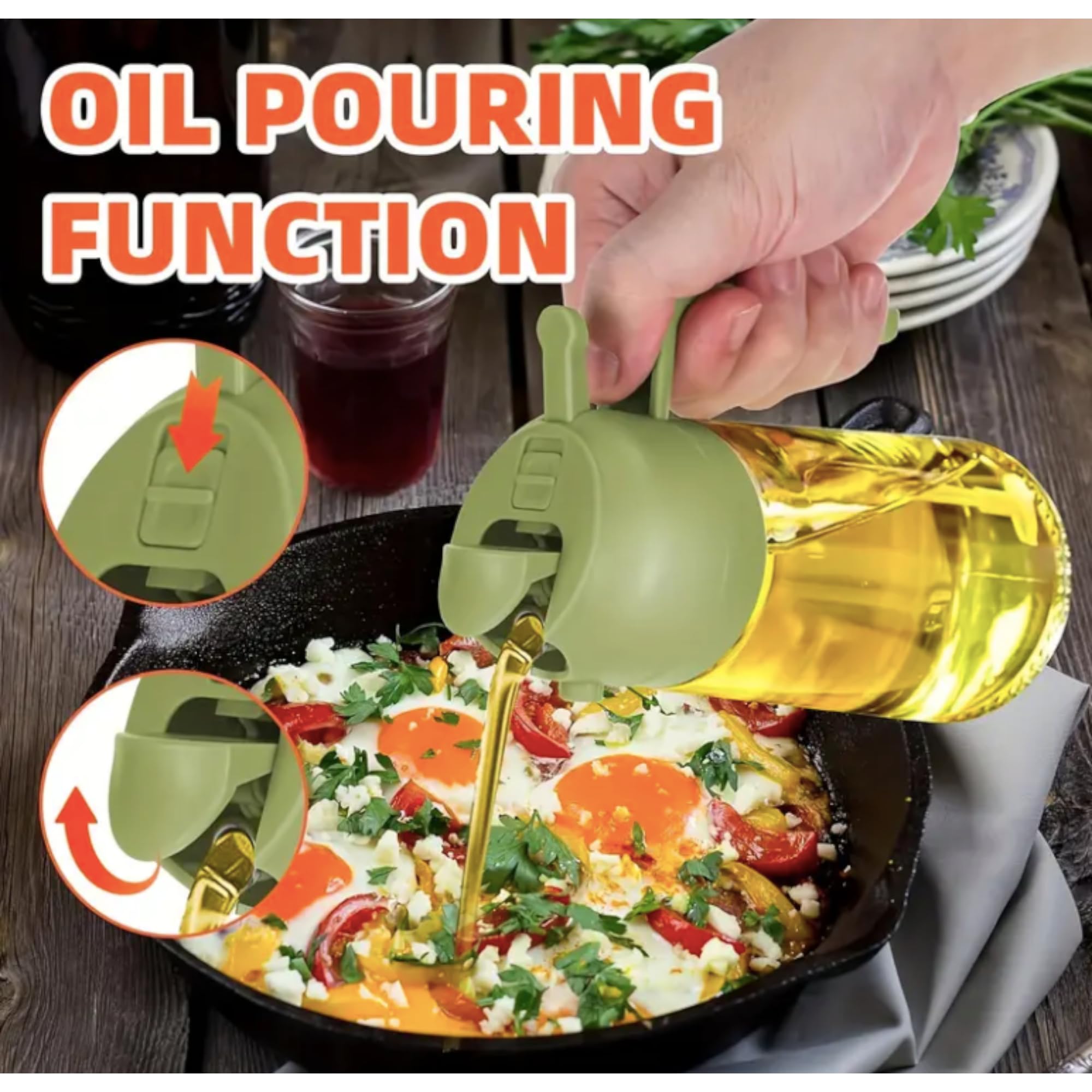 Oil Dispenser and Sprayer 2 in 1 470ml Glass Bottle