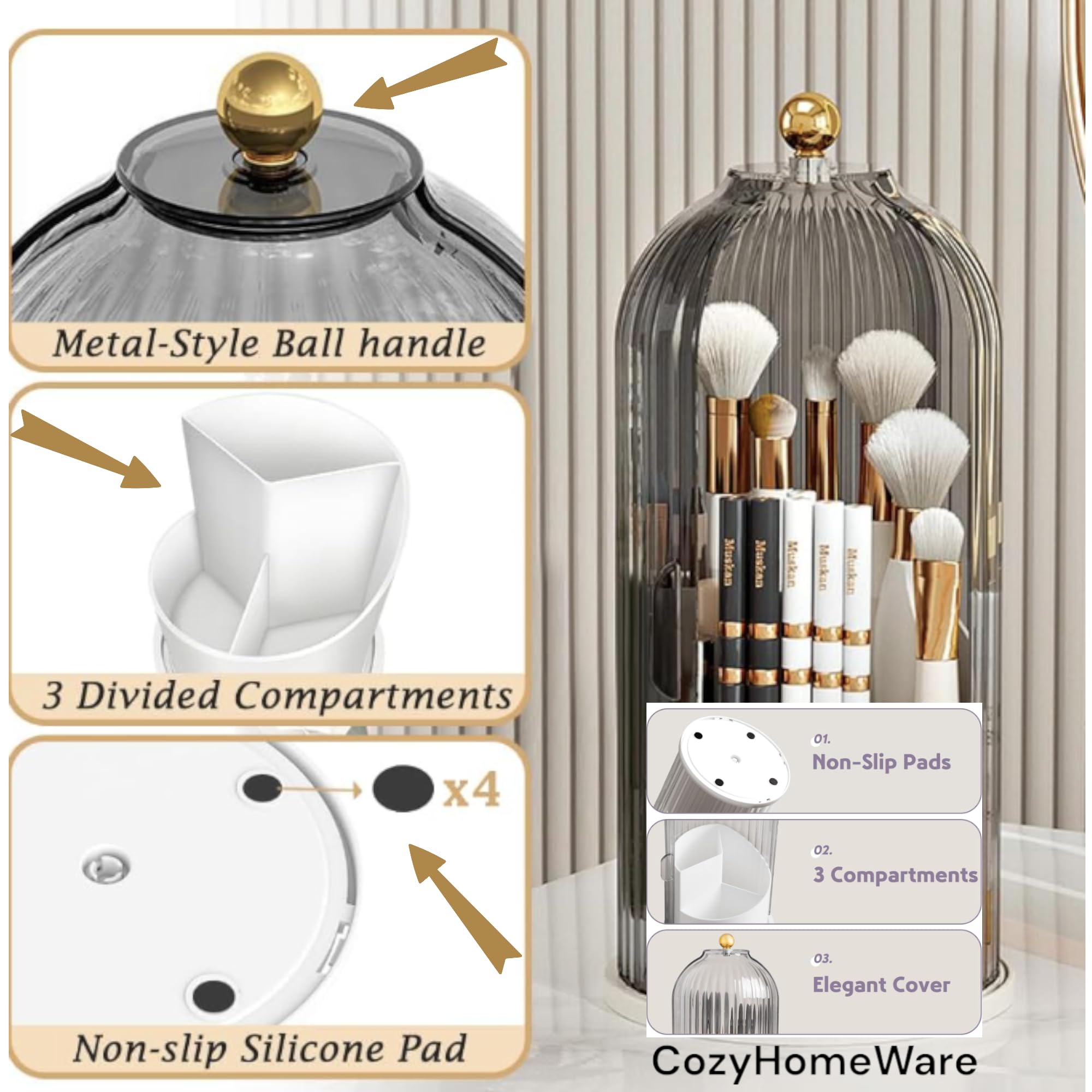 360° Rotating Makeup Brush Organiser