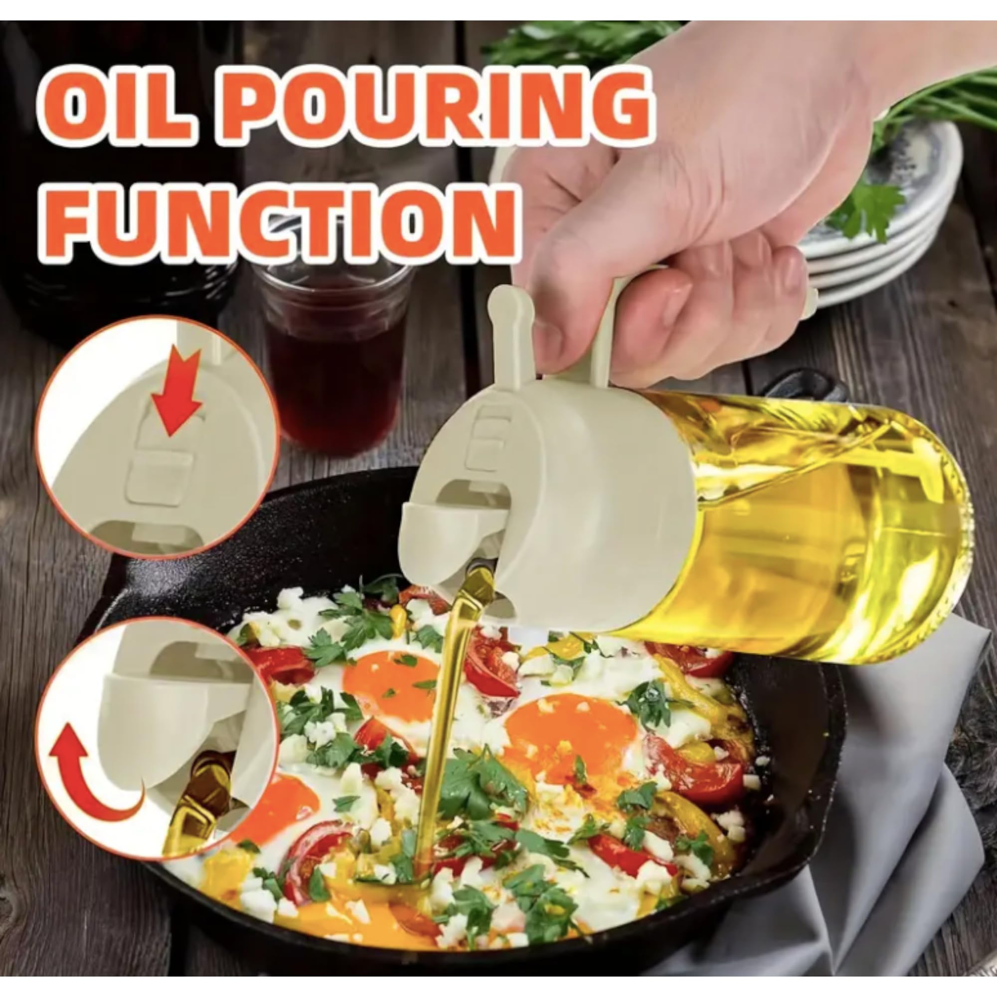 Oil Dispenser and Sprayer 2 in 1 470ml Glass Bottle
