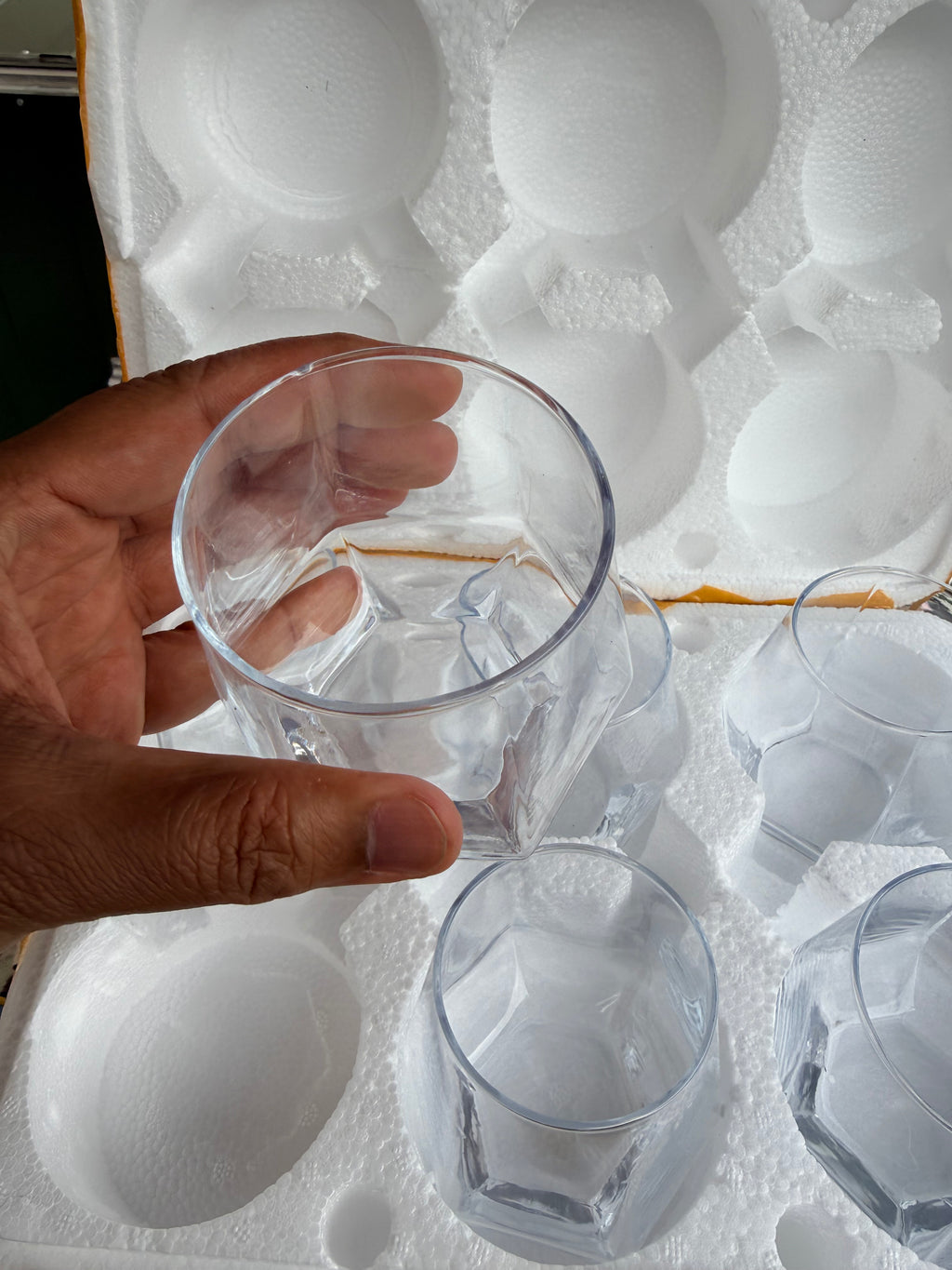 Hexagonal Crystal Glass Tumbler Set – 6 Piece Modern Drinking Glasses (310ml)