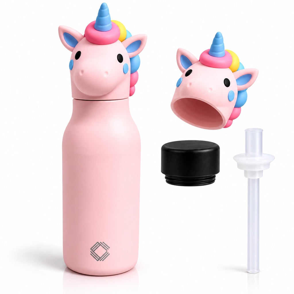 Cute Animal Kids Water Bottle 500ml | Stainless Steel Drinking Bottle with 3D Animal Head Cap