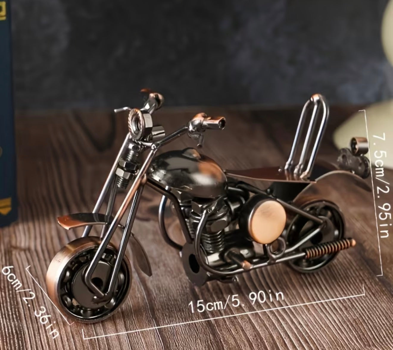 Vintage Metal Motorcycle Sculpture | Handmade Industrial Home Decor Ornament