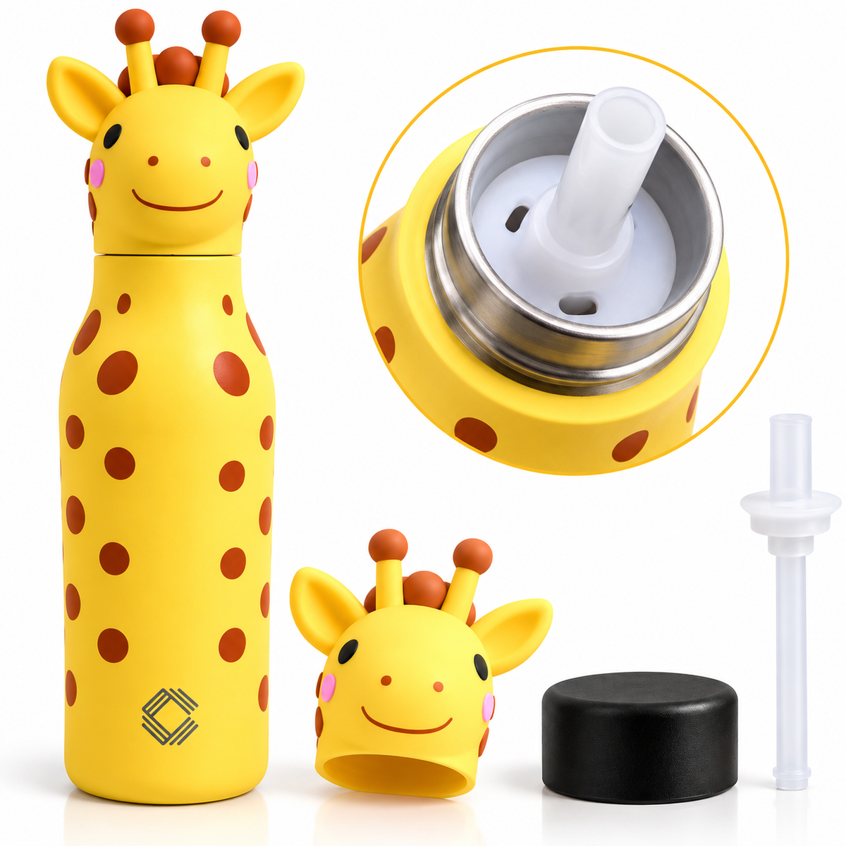 Cute Animal Kids Water Bottle 500ml | Stainless Steel Drinking Bottle with 3D Animal Head Cap