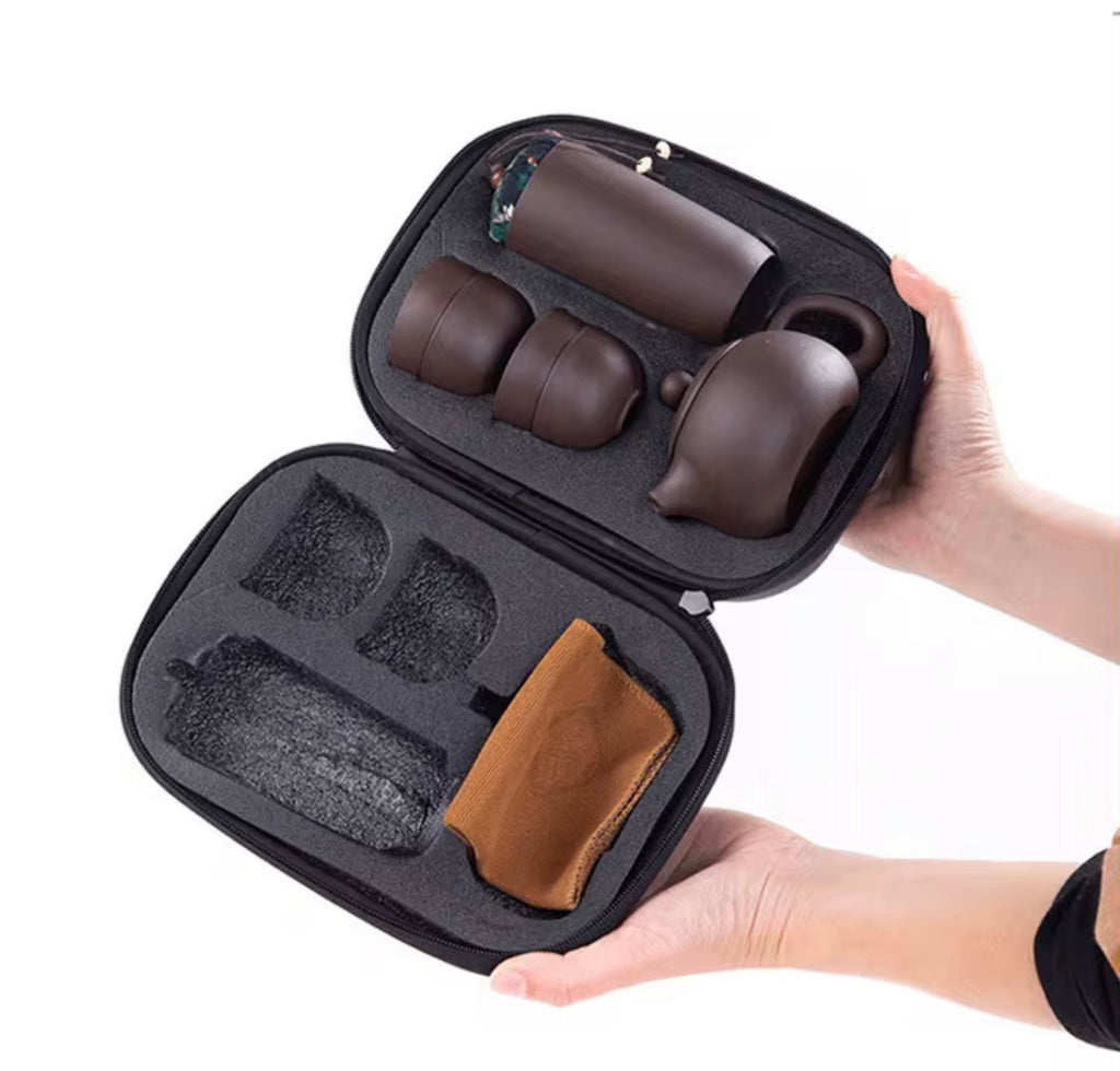 Ceramic Porcelain Travel Tea Set - Outdoor Kung Fu Tea Set for Camping, Hiking, Office & Travel
