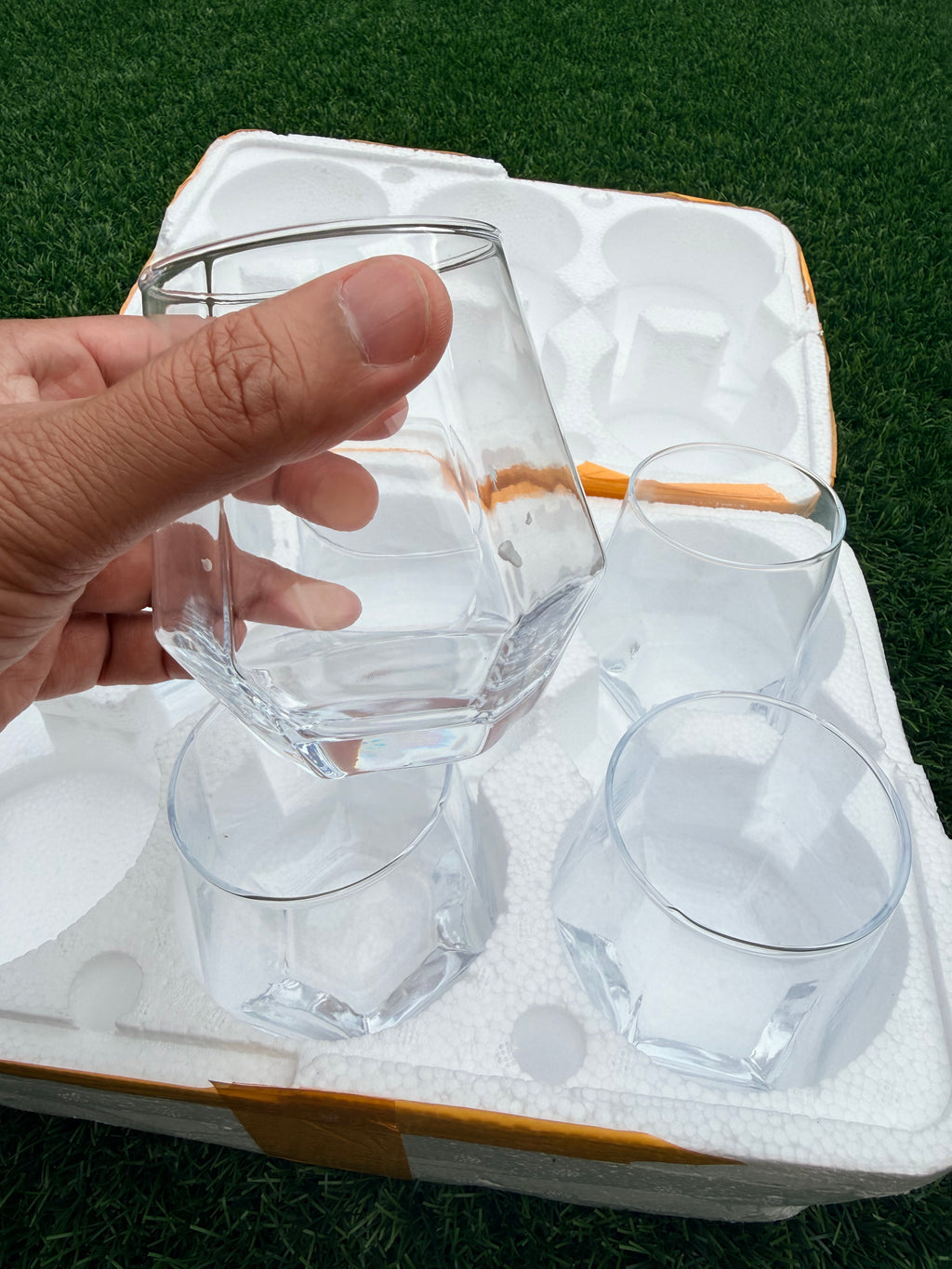 Hexagonal Crystal Glass Tumbler Set – 6 Piece Modern Drinking Glasses (310ml)