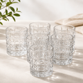 Premium crystal clear espresso shot glasses set of 6 with textured design for espresso, Turkish coffee, liqueurs and desserts.