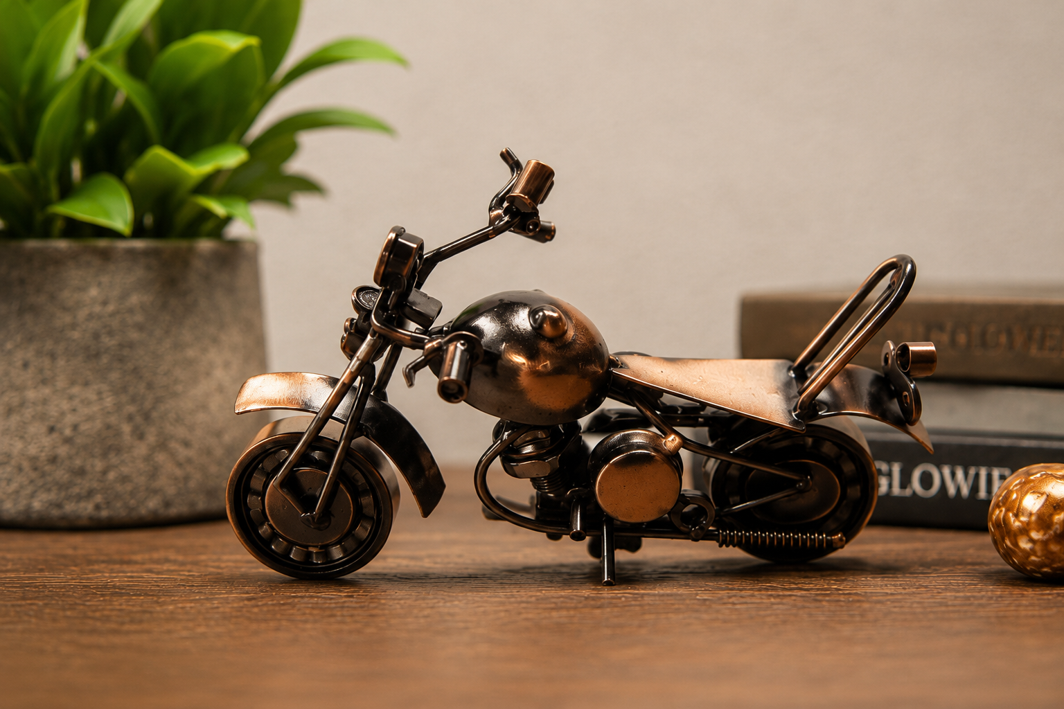 Vintage Metal Motorcycle Sculpture | Handmade Industrial Home Decor Ornament