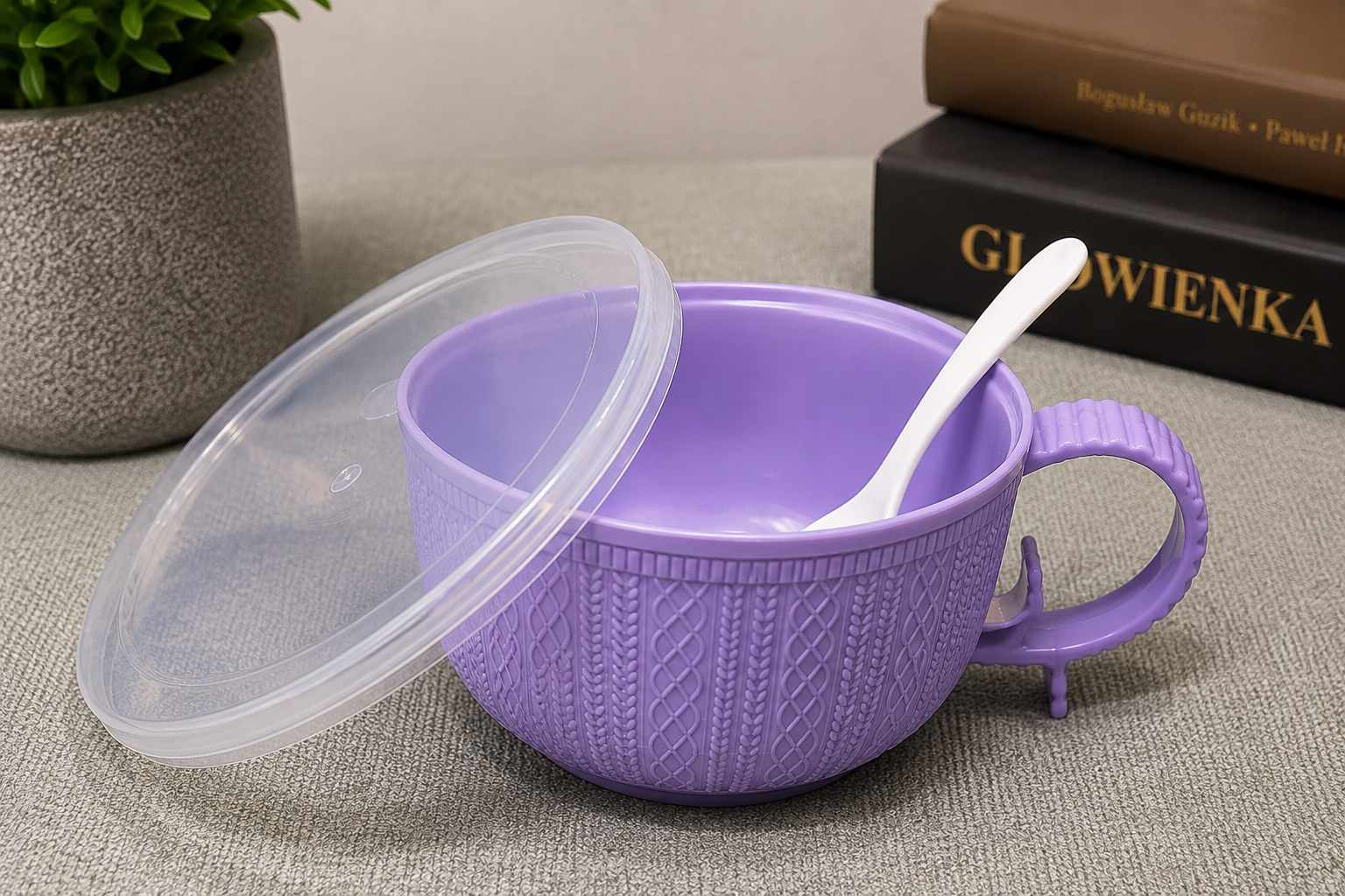 Purple Soup Bowl with Lid & Spoon | Microwave Safe | Portable Food Bowl | CozyHomeWare