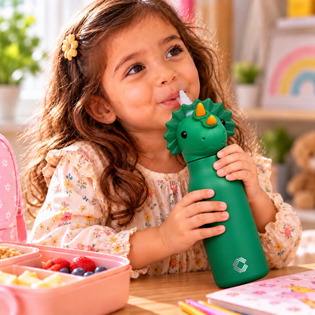 Cute Animal Kids Water Bottle 500ml | Stainless Steel Drinking Bottle with 3D Animal Head Cap