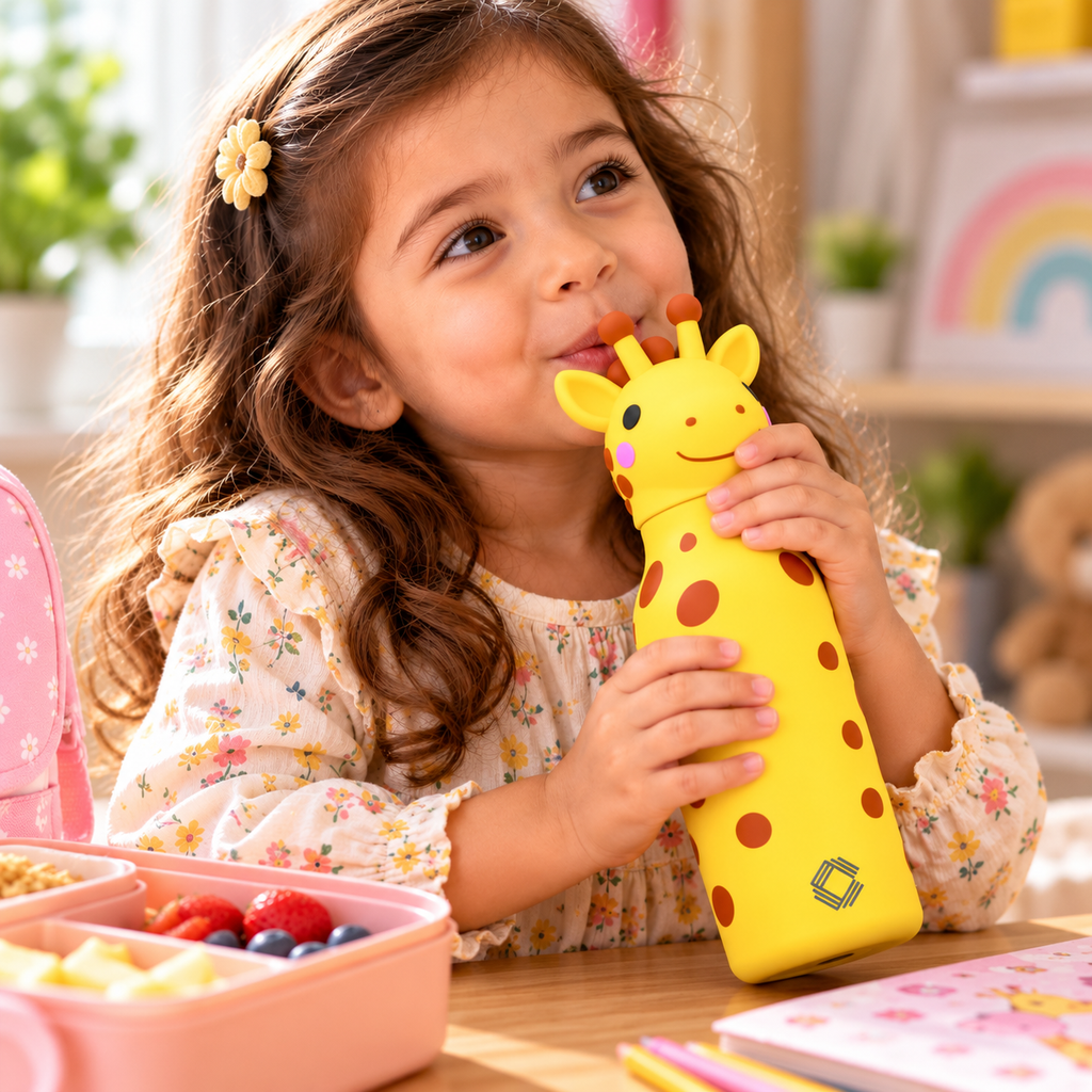 Cute Animal Kids Water Bottle 500ml | Stainless Steel Drinking Bottle with 3D Animal Head Cap