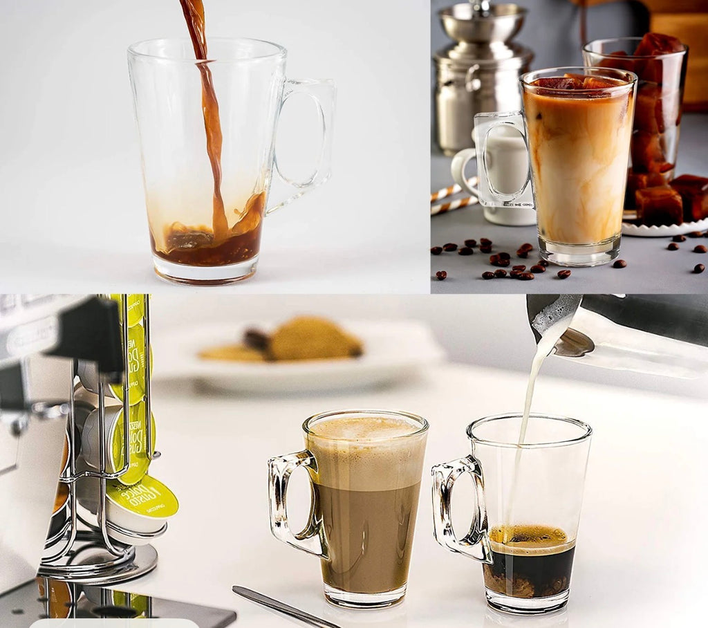 6 Piece Glass Latte Mug Set with Spoons | Premium Clear Coffee Glasses | Modern Tea, Latte & Cappuccino Cups | Dishwasher Safe | CozyHomeWare