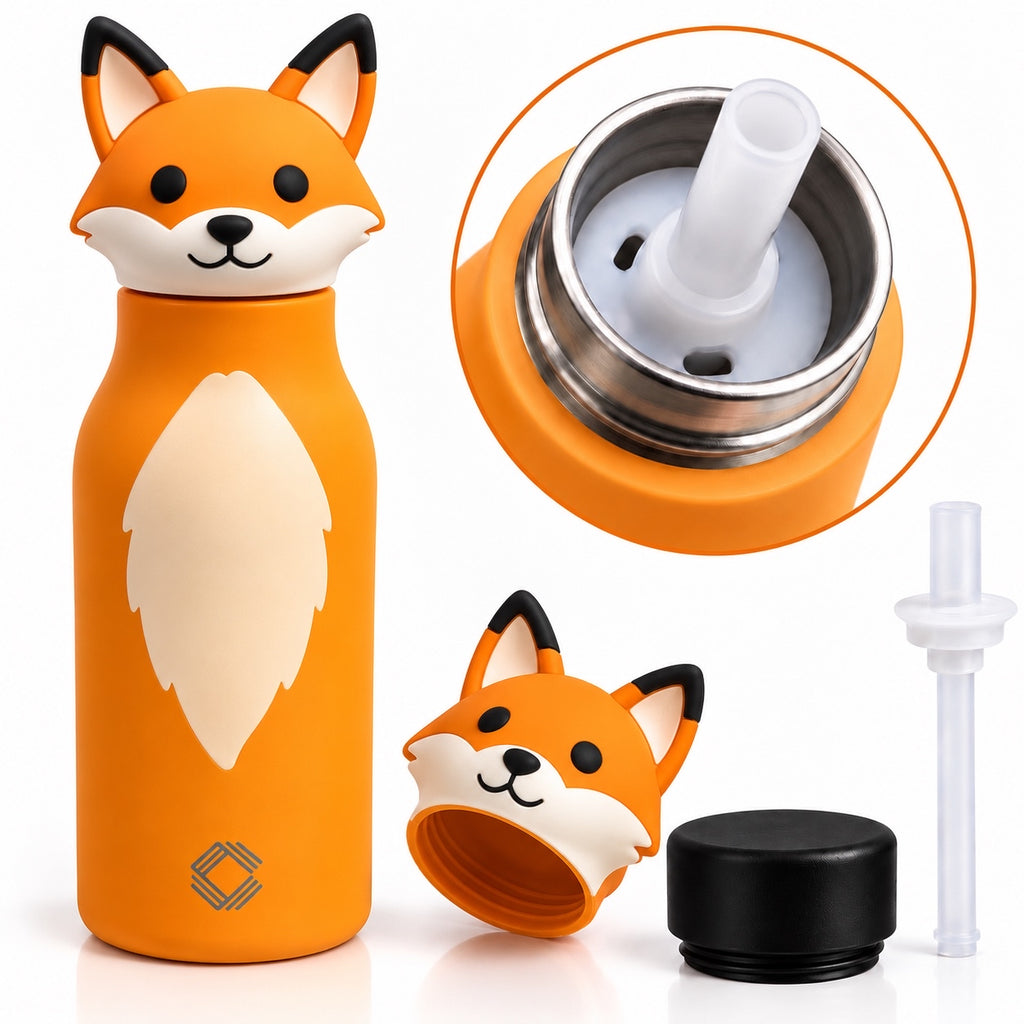 Cute Animal Kids Water Bottle 500ml | Stainless Steel Drinking Bottle with 3D Animal Head Cap