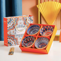 Bohemian Ceramic Ramen Bowl Gift Set – 4 Patterned Bowls, 4 Chopsticks, Dishwasher Safe Tableware Set
