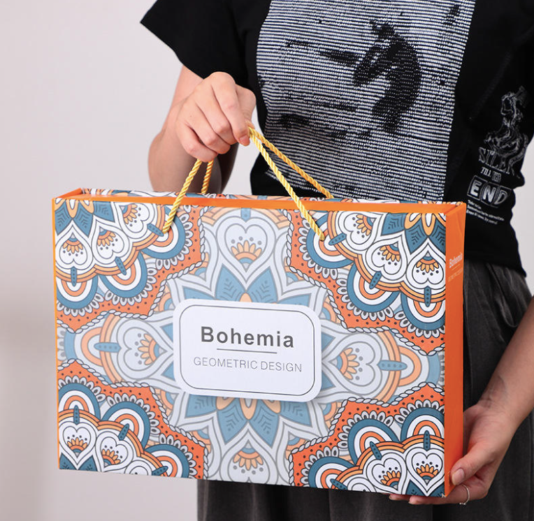 Bohemian Ceramic Ramen Bowl Gift Set – 4 Patterned Bowls, 4 Chopsticks, Dishwasher Safe Tableware Set